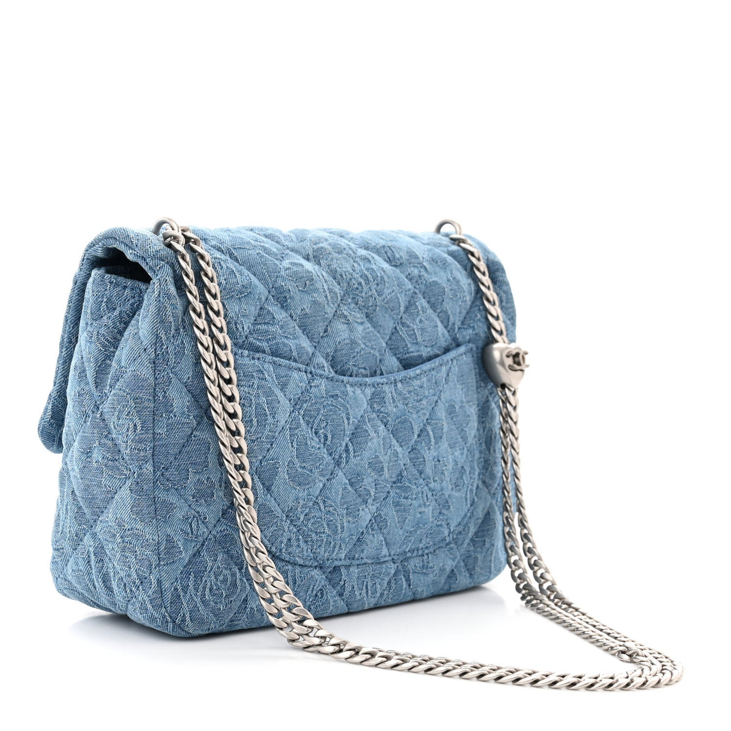 Chanel Denim Quilted Medium Camellia Sweetheart Flap Blue 3 of 12