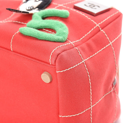 Chanel Canvas Chocolate Bar Charms Boston Tote Red 9 of 13