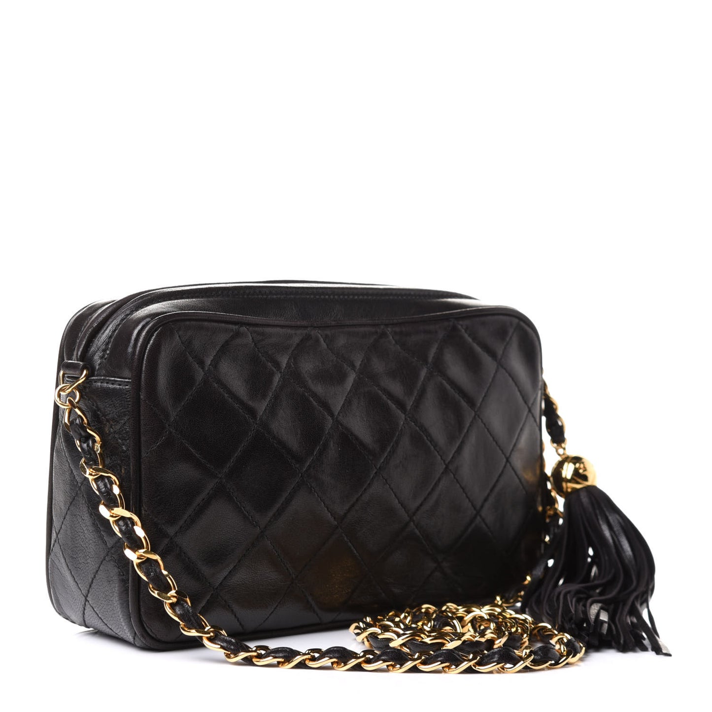 Lambskin Quilted Tassel Camera Case Black