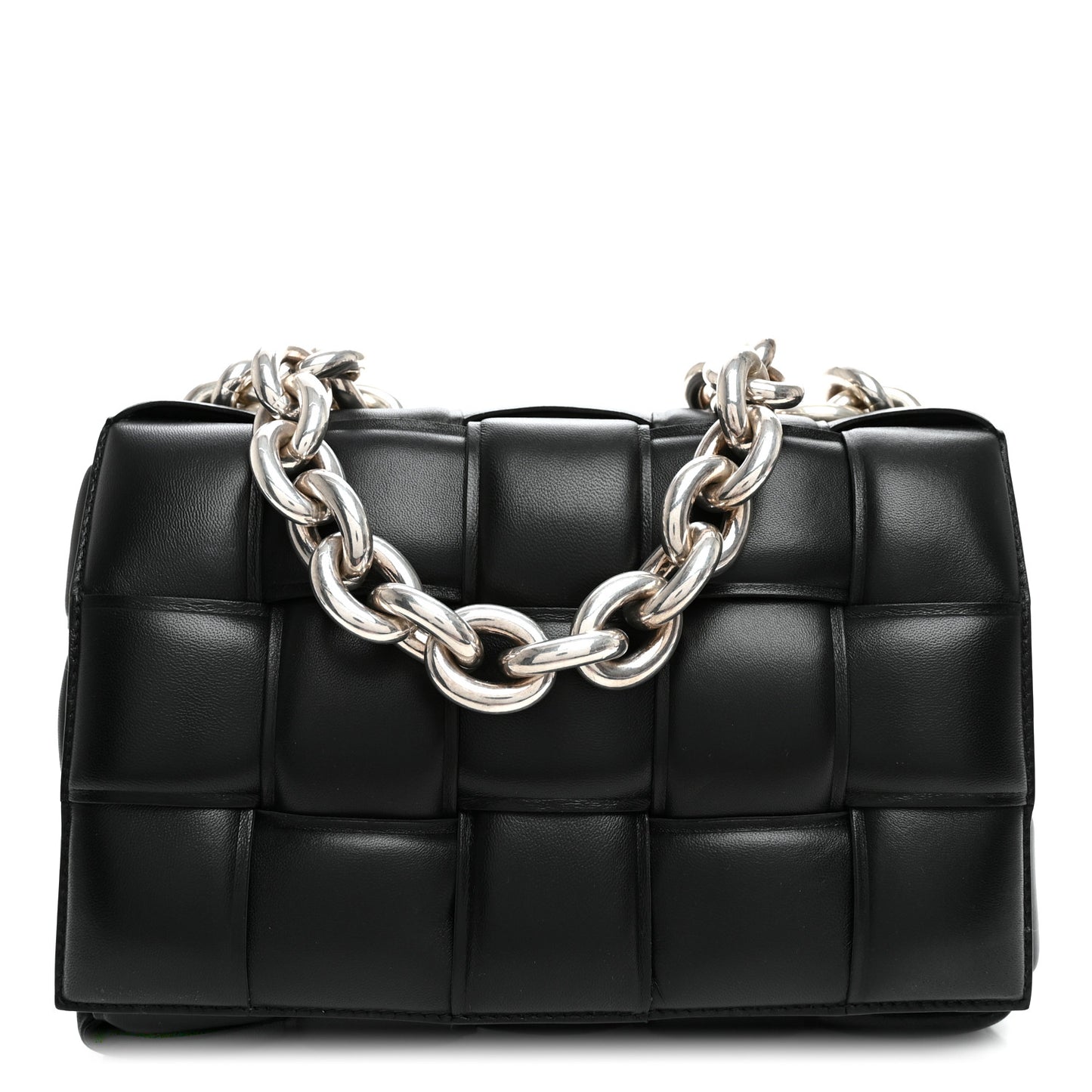 Lambskin Maxi Intreccio Padded Chain Cassette Crossbody Bag Black
