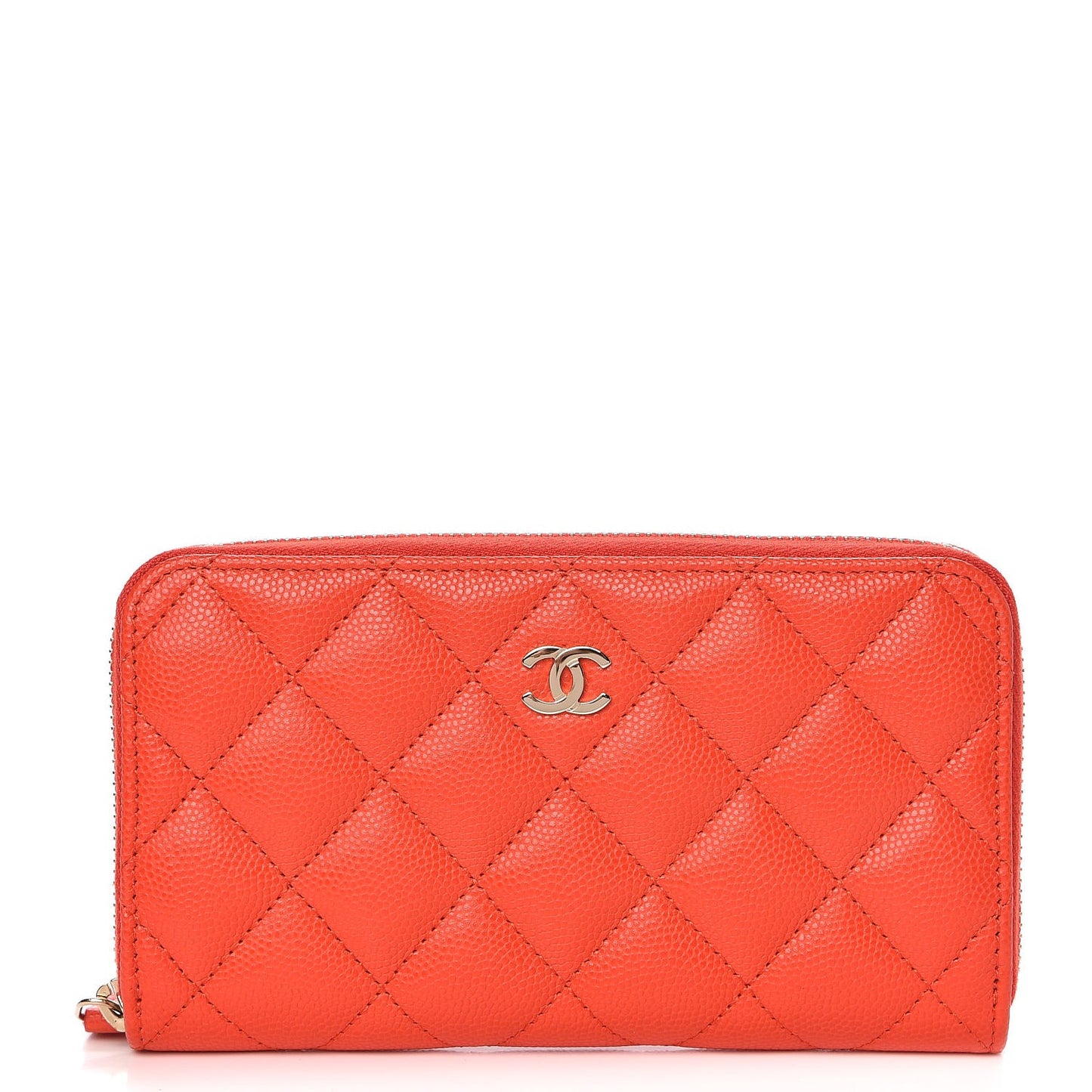 Iridescent Caviar Quilted Small Zip Around Wallet Orange