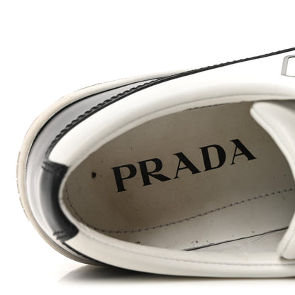 Prada Spazzolato Rois Vitello Soft Triangle Logo Womens Low Top Sneakers 39 White Black 8 of 9