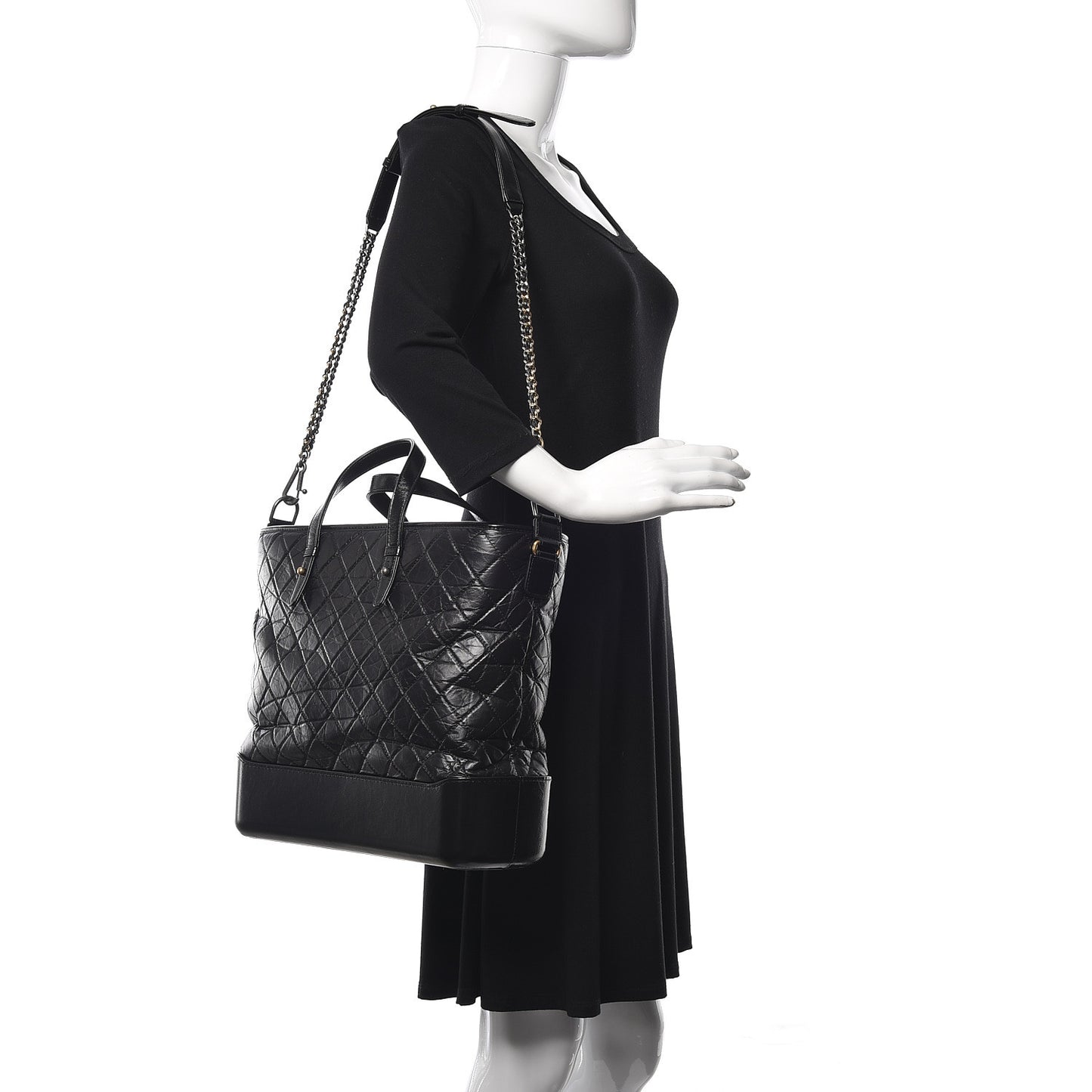 Aged Calfskin Quilted Large Gabrielle Shopping Tote Black