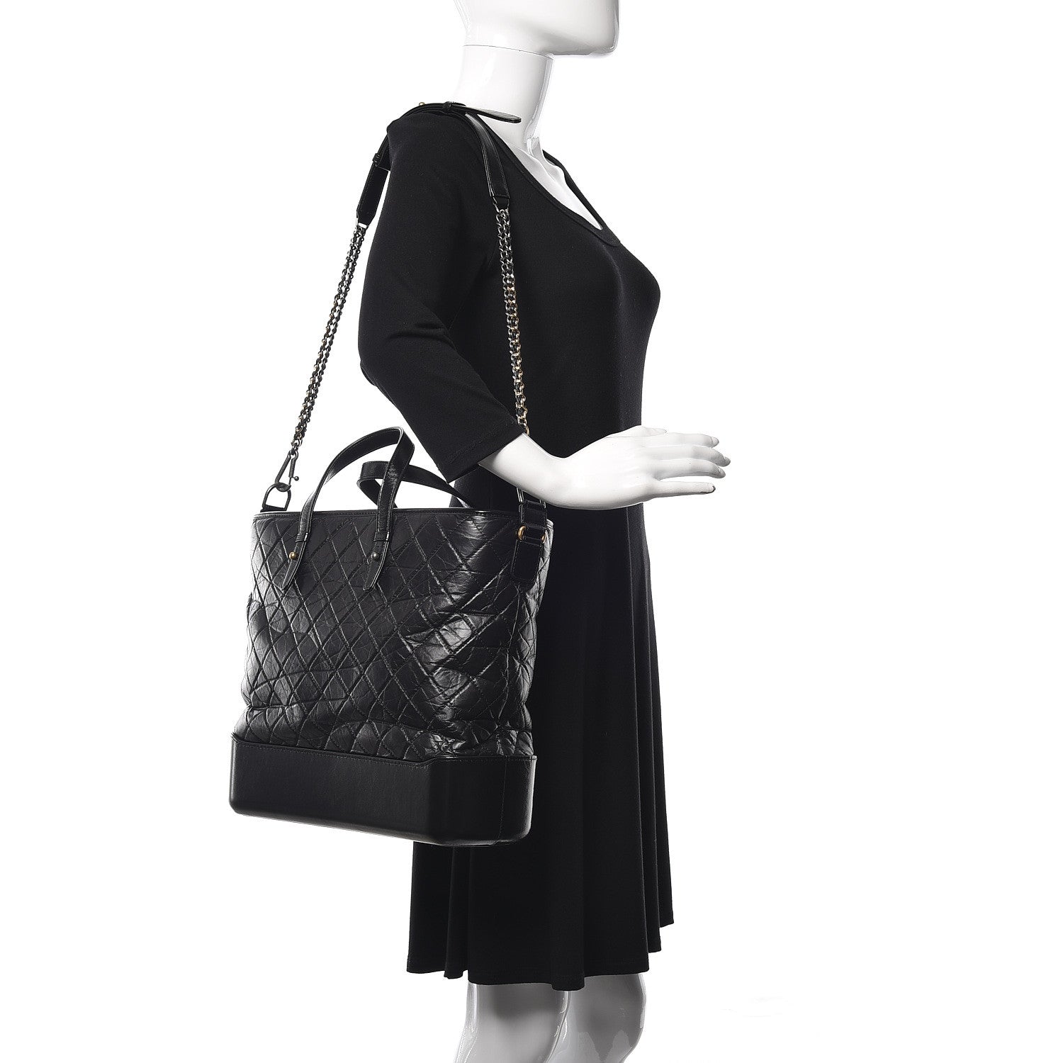 Chanel Aged Calfskin Quilted Large Gabrielle Shopping Tote Black 3 of 12