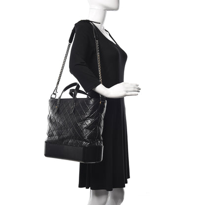 Chanel Aged Calfskin Quilted Large Gabrielle Shopping Tote Black 3 of 12