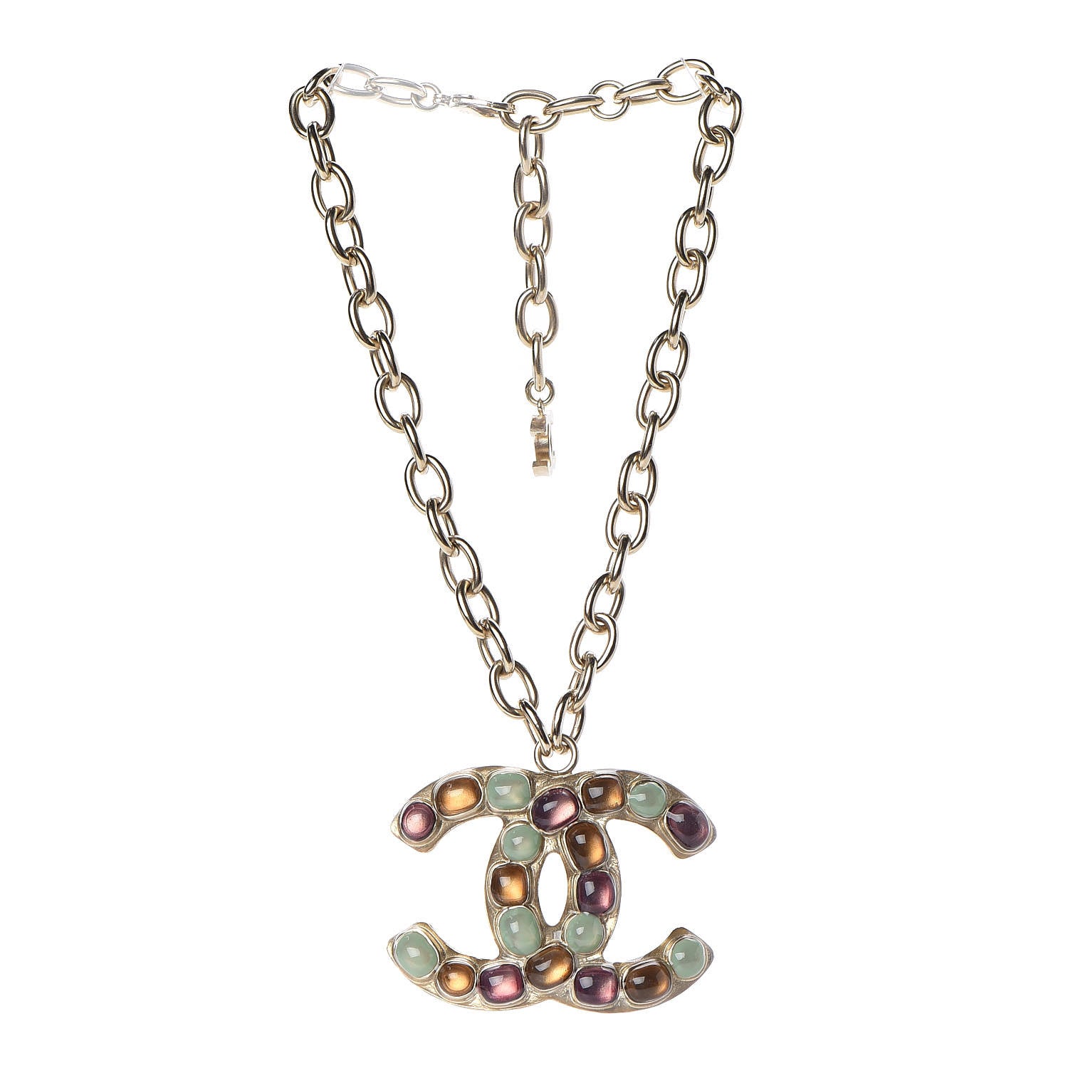 Chanel Resin CC Necklace Gold Multicolor 3 of 5