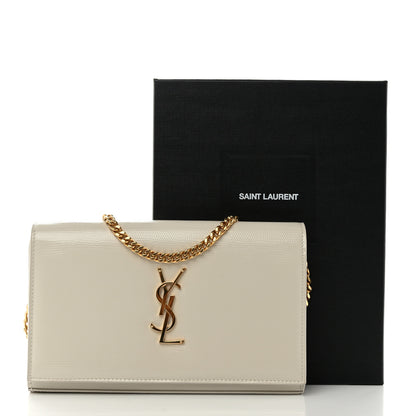 Saint Laurent Calfskin Lizard Embossed Cassandre Wallet On Chain WOC Crema Soft 12 of 12