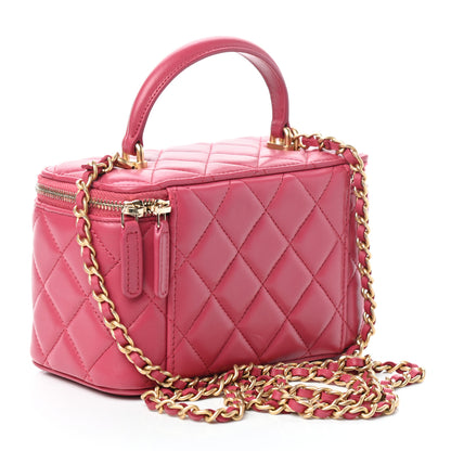 Chanel Lambskin Quilted Small Top Handle Vanity Case With Chain Dark Pink 3 of 10