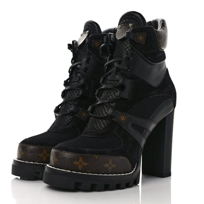 Louis Vuitton Suede Calfskin Monogram Star Trail Ankle Boots 39 Black 3 of 7