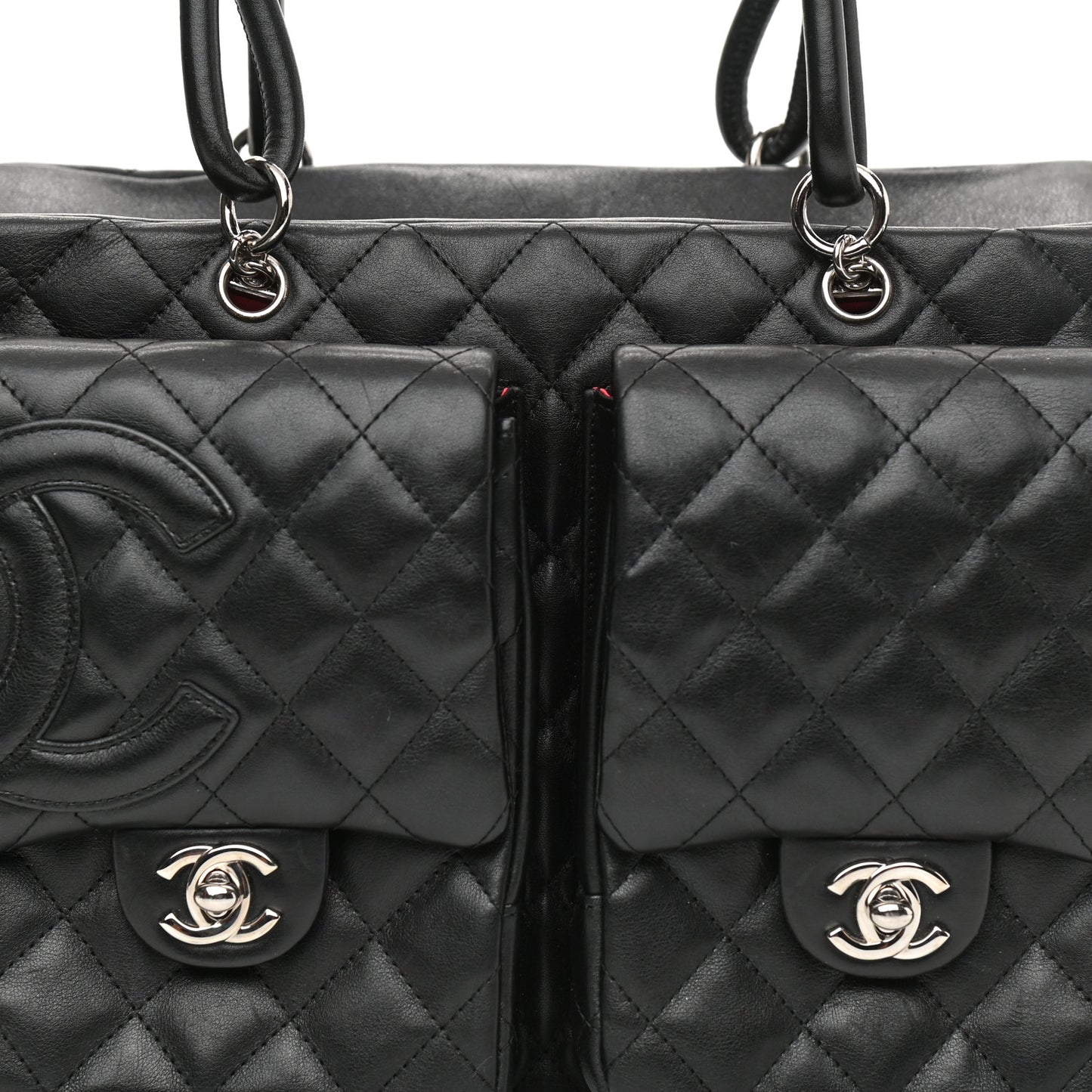 Calfskin Quilted Large Cambon Multipocket Reporter Black