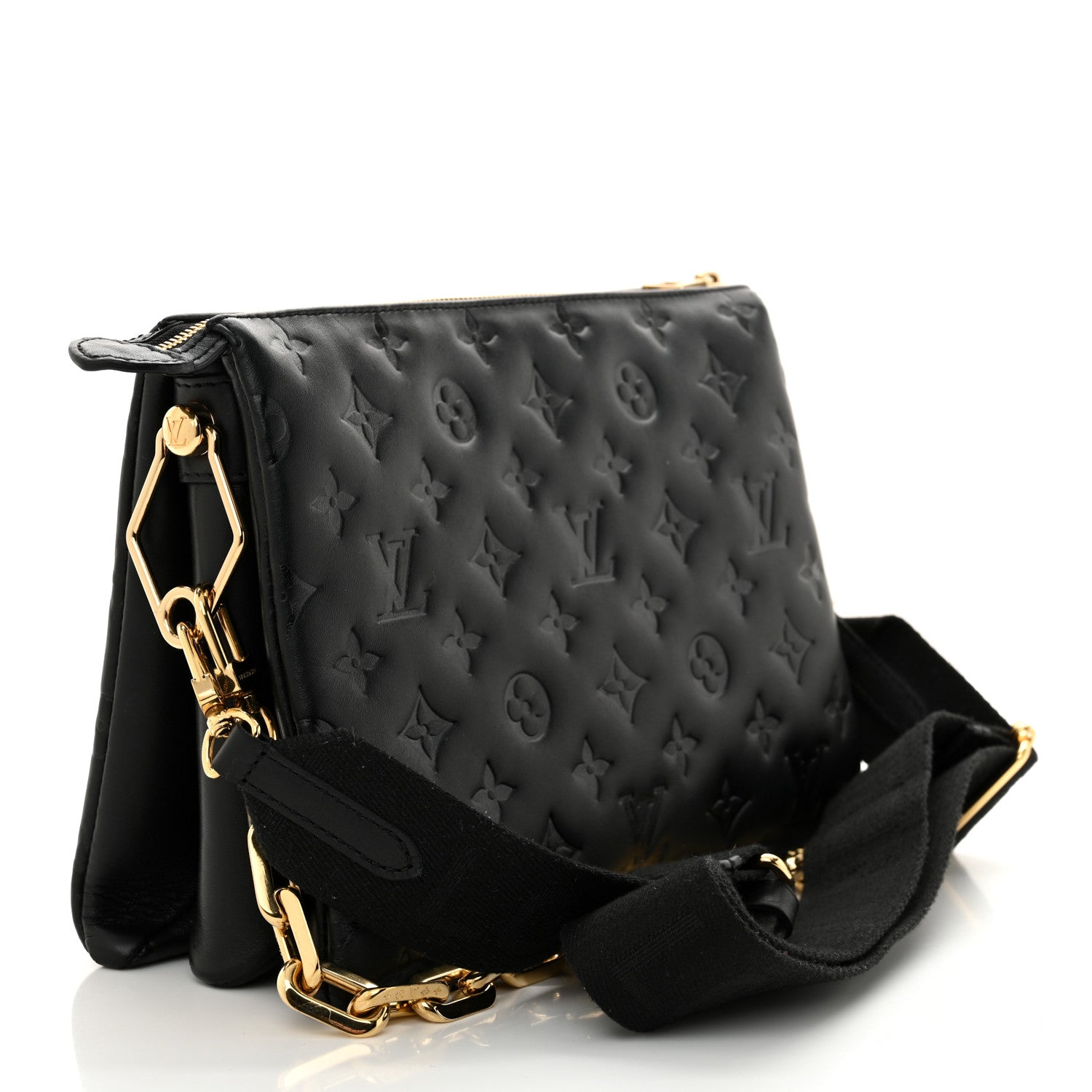 Louis Vuitton Lambskin Embossed Monogram Coussin PM Black 3 of 9