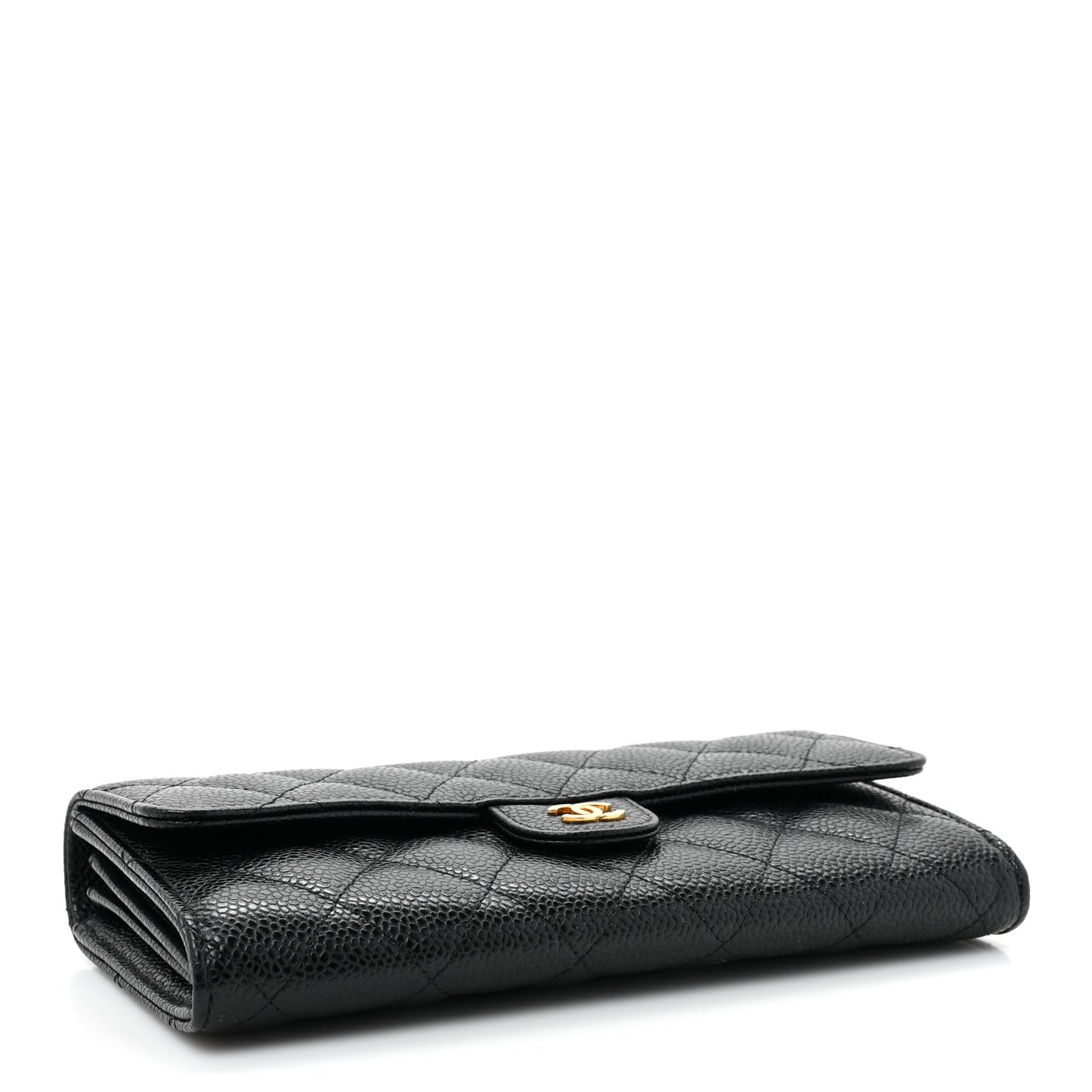 Caviar Quilted Large Gusset Flap Wallet Black