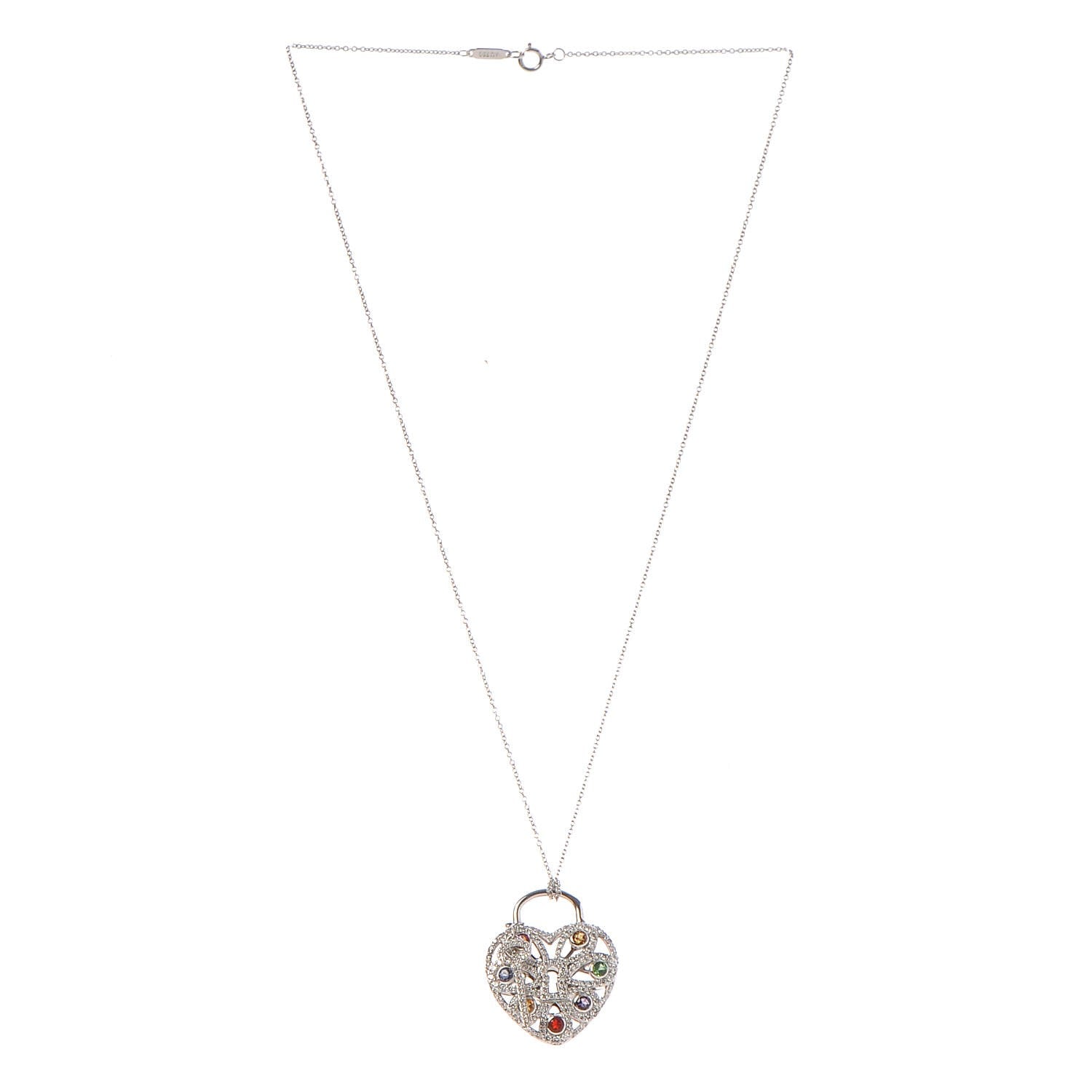 Tiffany 18K White Gold Diamond Multistone Filigree Heart Pendant Necklace 3 of 8