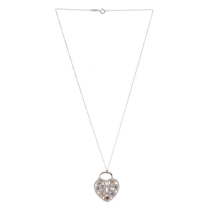 Tiffany 18K White Gold Diamond Multistone Filigree Heart Pendant Necklace 3 of 8