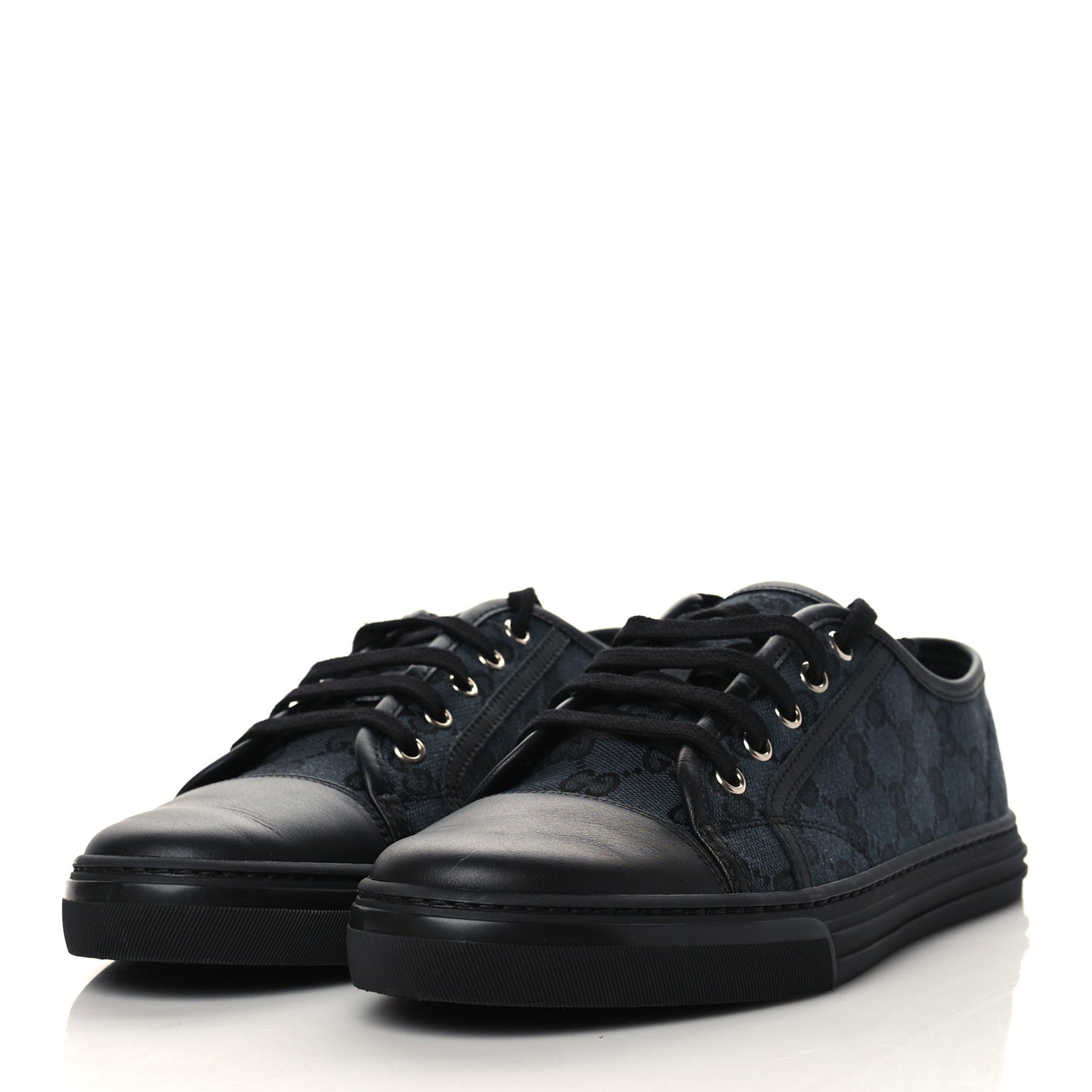 GG Monogram Calfskin Womens Low Top Sneakers 40.5 Piombo Black