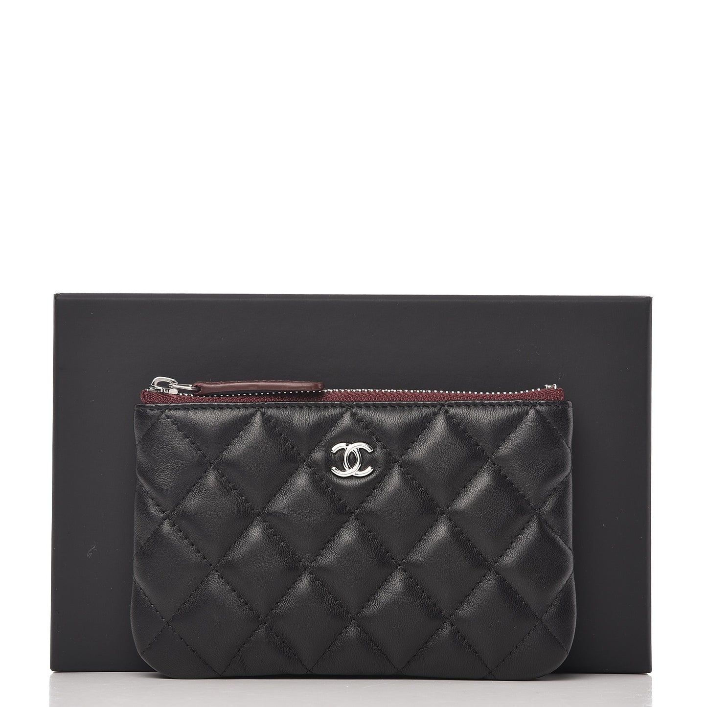 Lambskin Quilted Small Cosmetic Case Black