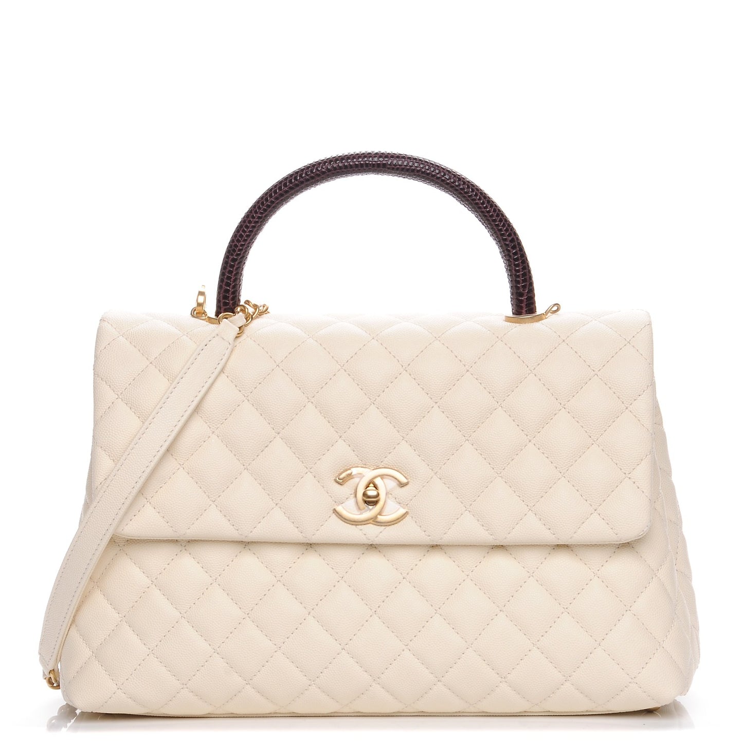 Caviar Lizard Quilted Medium Coco Handle Flap Ivory