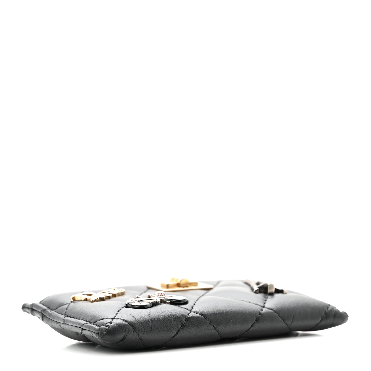 Chanel Aged Calfskin Quilted Lucky Charms Reissue Card Holder Black 4 of 10