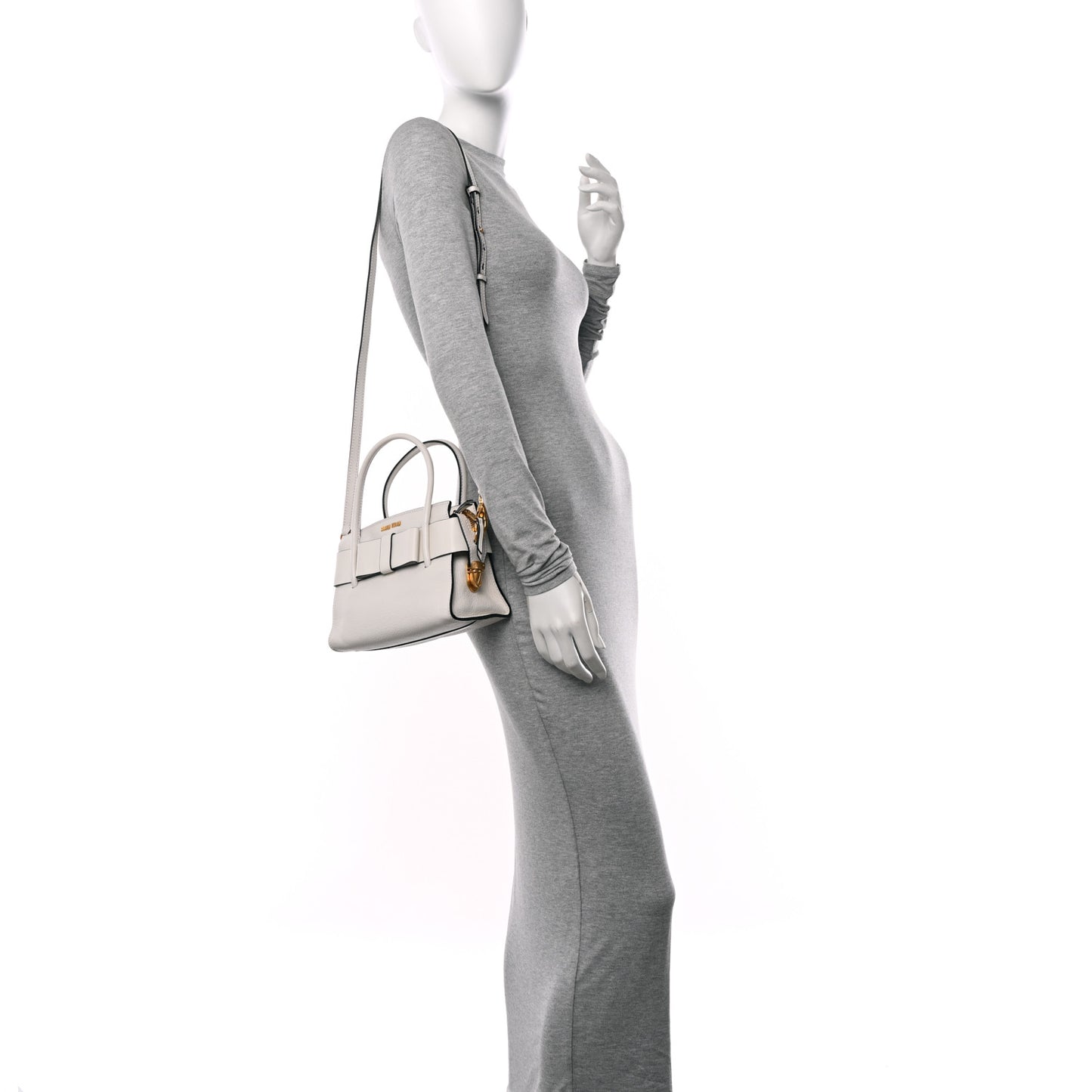 Goatskin Madras Fiocco Small Bow Top Handle Tote White