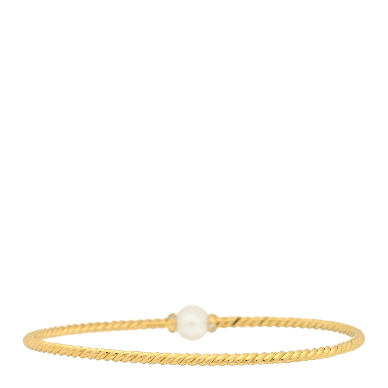 David Yurman 18K Yellow Gold Diamond Pearl 7mm Solari Station Bracelet 2 of 4