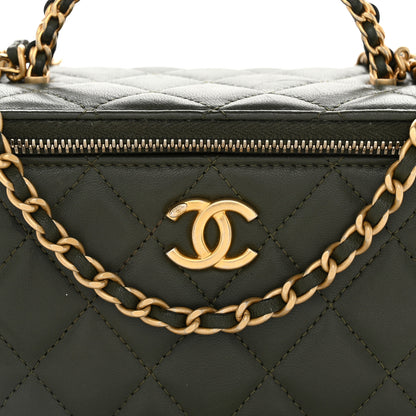 Chanel Lambskin Quilted Metal Small Top Handle Vanity Case With Chain Dark Khaki 8 of 11