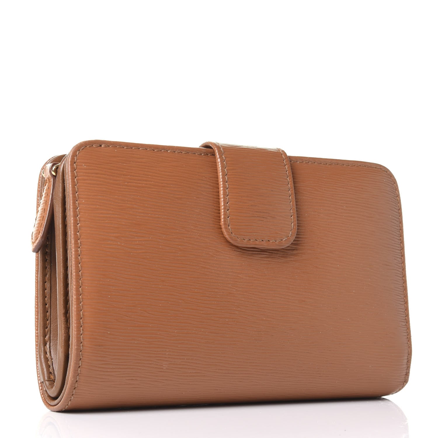 Prada Vitello Move Bi-Color Compact Wallet Caramel 2 of 5