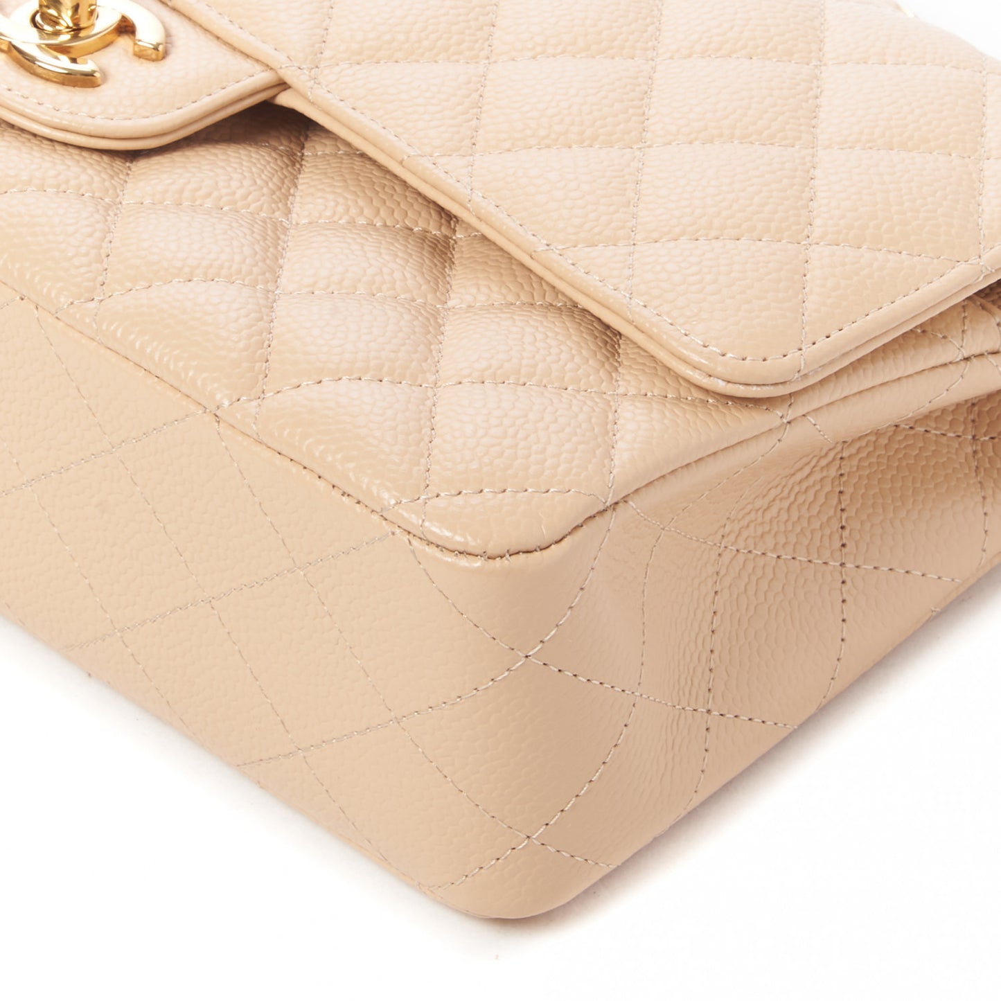 Caviar Quilted Medium Double Flap Beige