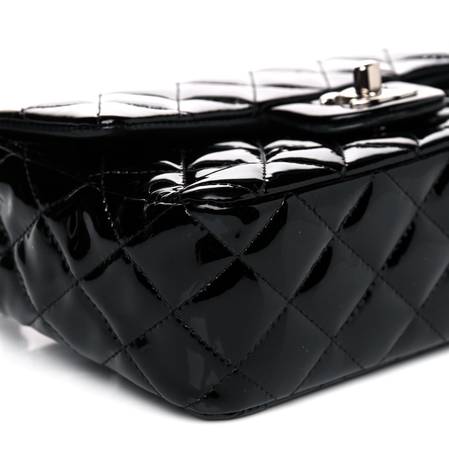 Patent Calfskin Quilted Mini Rectangular Flap Black