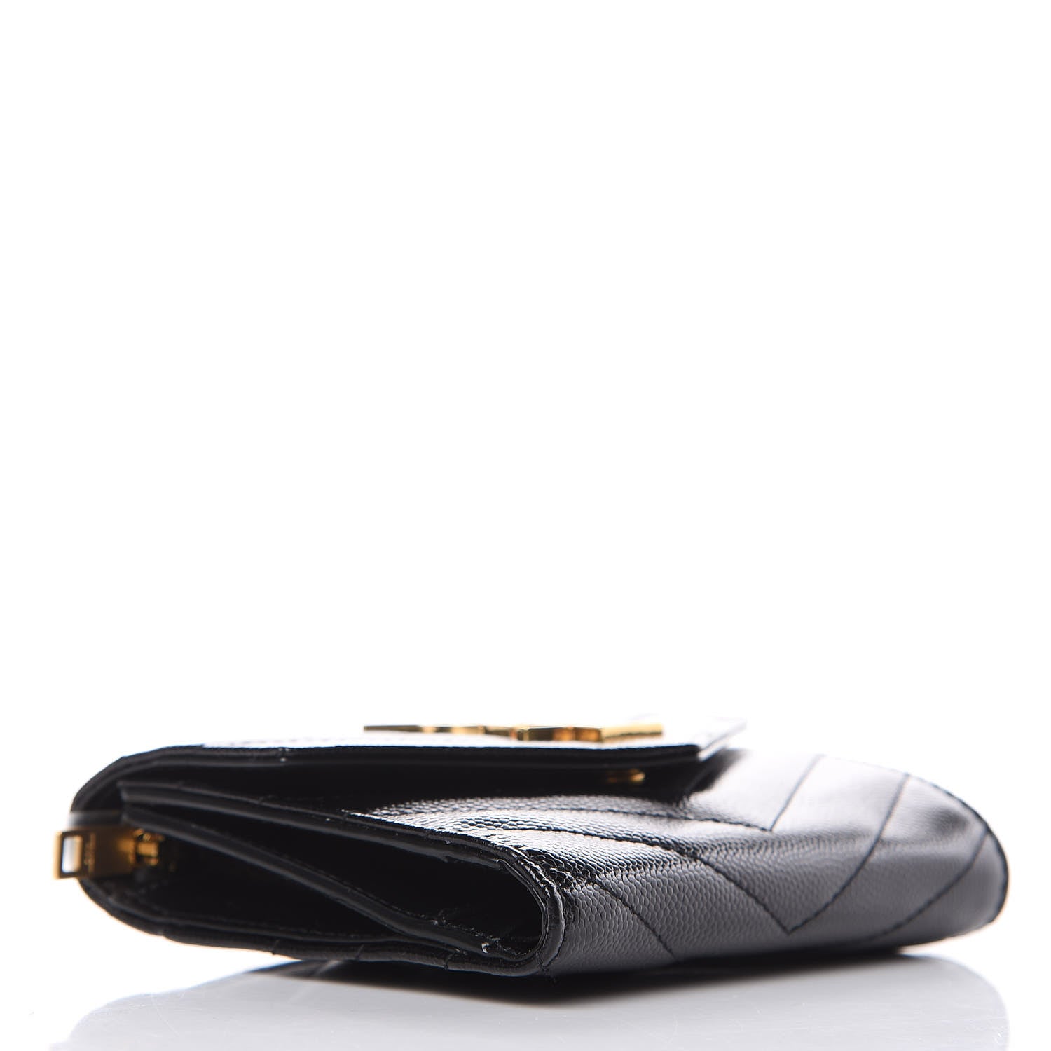 Saint Laurent Grain De Poudre Matelasse Chevron Monogram Compact Tri Fold Wallet Black 4 of 8