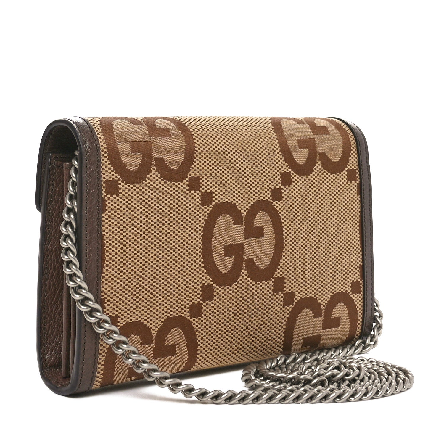 Gucci Monogram Jumbo GG Textured Dollar Calfskin Mini Dionysus Chain Wallet Camel Ebony New Acero 3 of 11