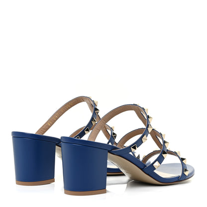 Valentino Garavani Calfskin Rockstud 60mm Caged Slide Sandals 38.5 Blu Delft 4 of 12