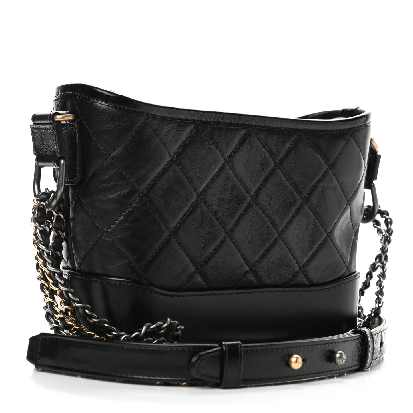 Aged Calfskin Quilted Small Gabrielle Hobo Black