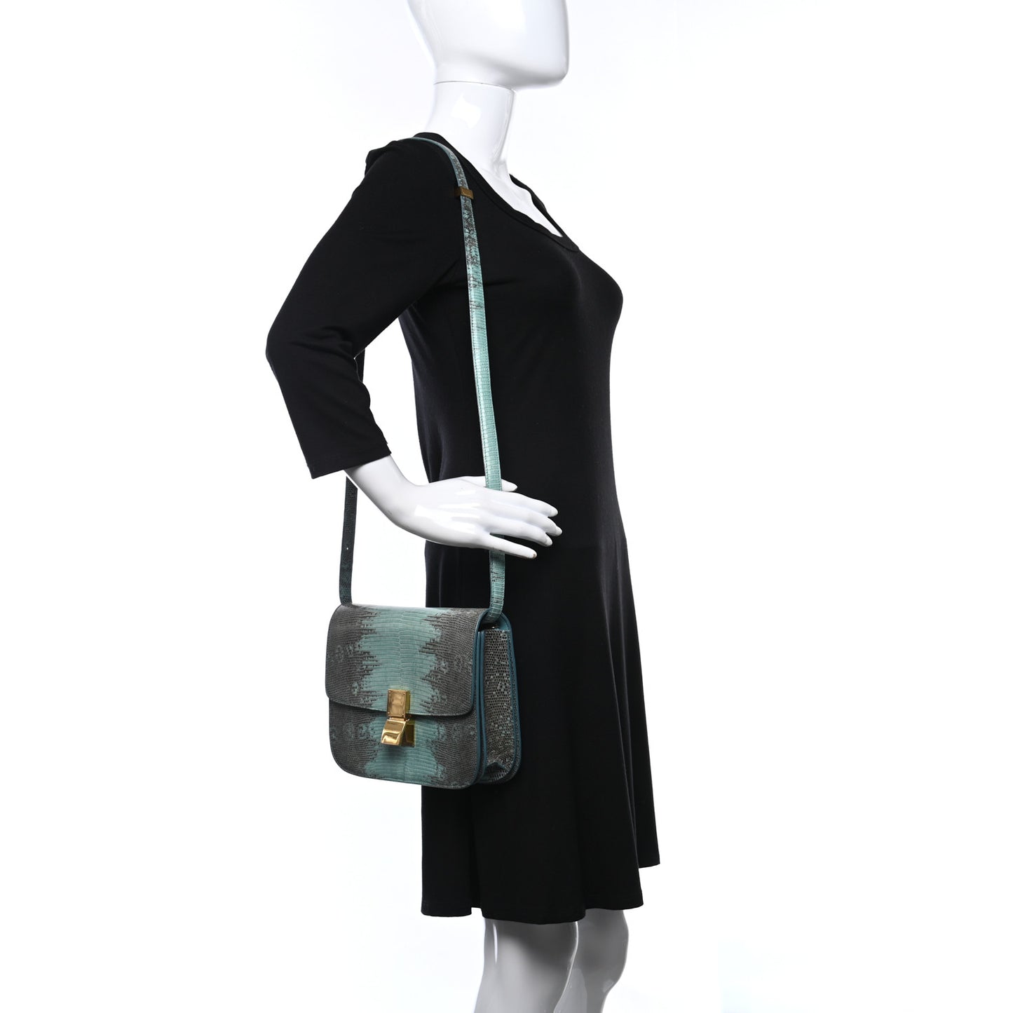 Lizard Medium Classic Box Flap Bag Antarctic