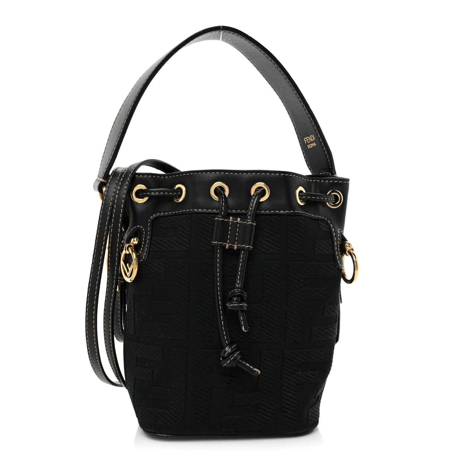Fendi Canvas Vitello King F is Fendi FF Embroidered Mini Mon Tresor Bucket Bag Black 1 of 12