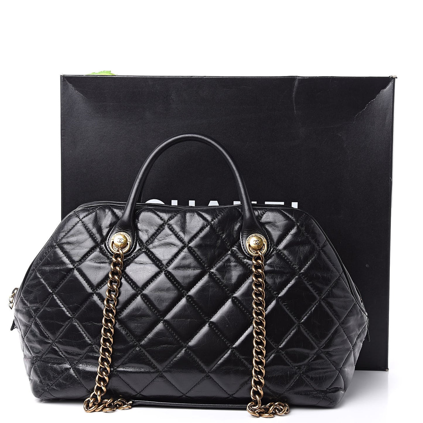 Glazed Calfskin Castle Rock Bowling Bag Black