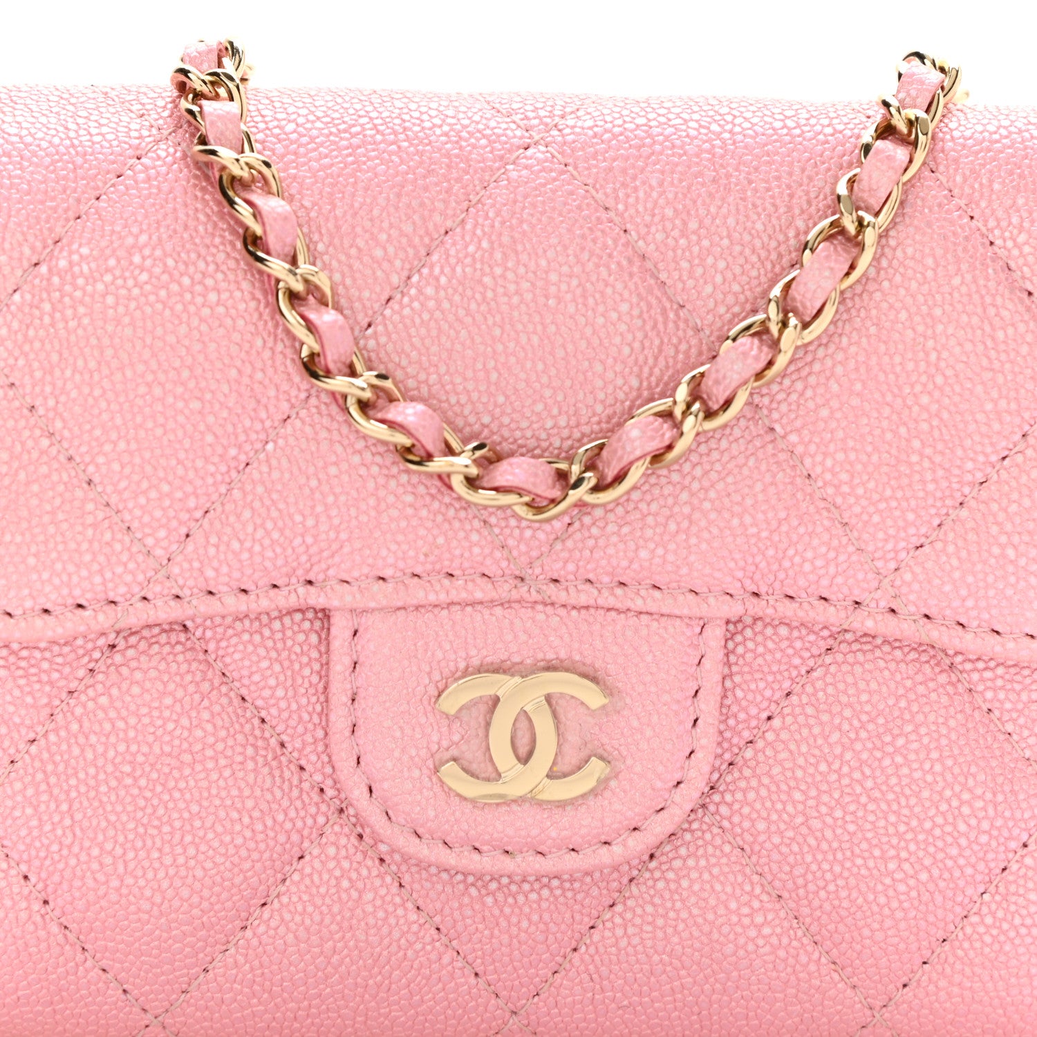 Chanel Iridescent Caviar Quilted Flap Card Holder On Chain Pink 9 of 9