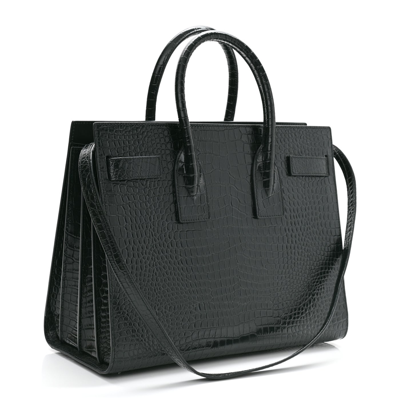 Patent Crocodile Embossed Small Sac de Jour Dark Green