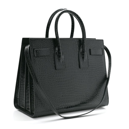 Saint Laurent Patent Crocodile Embossed Small Sac de Jour Dark Green 3 of 11
