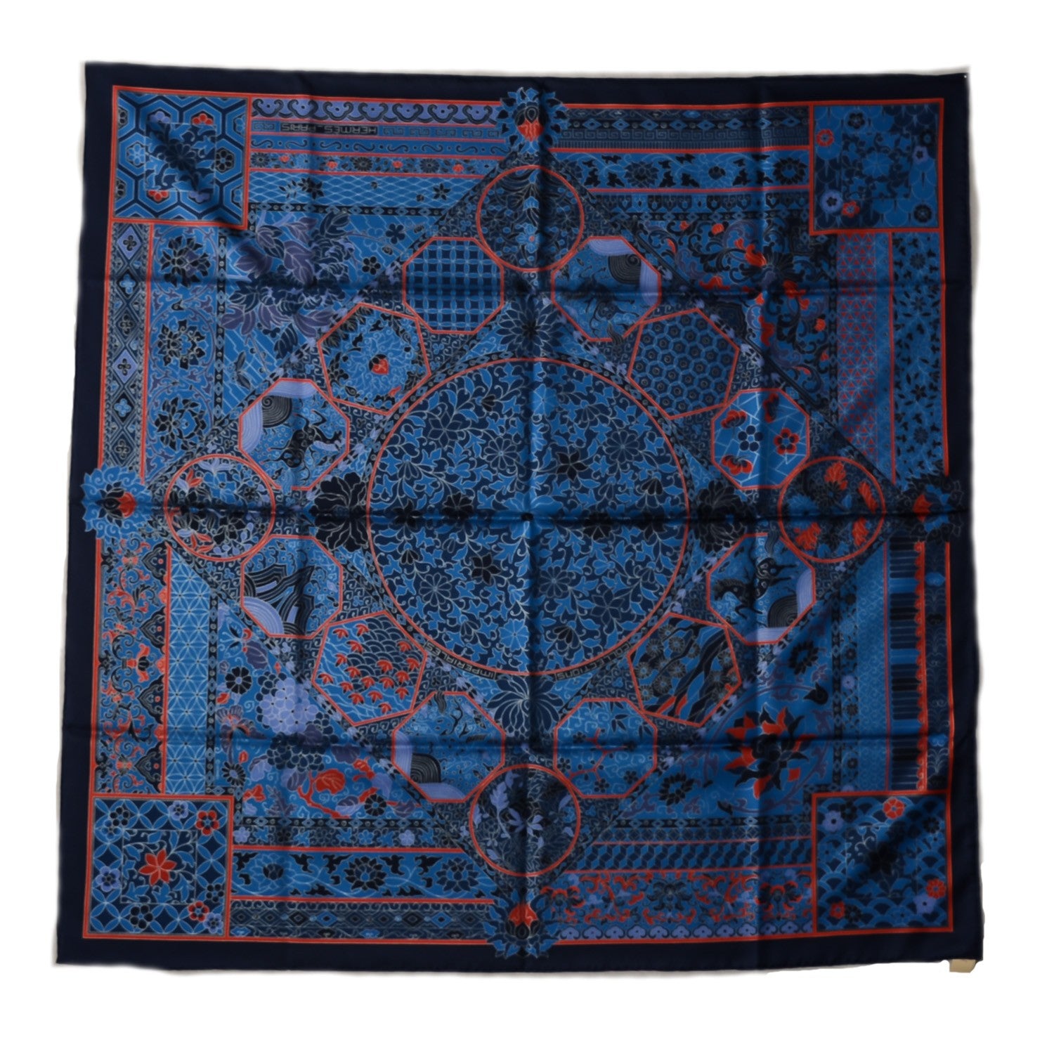 Hermes Silk Collections Imperiales Scarf 90 Navy Red Royal Bleu 2 of 8