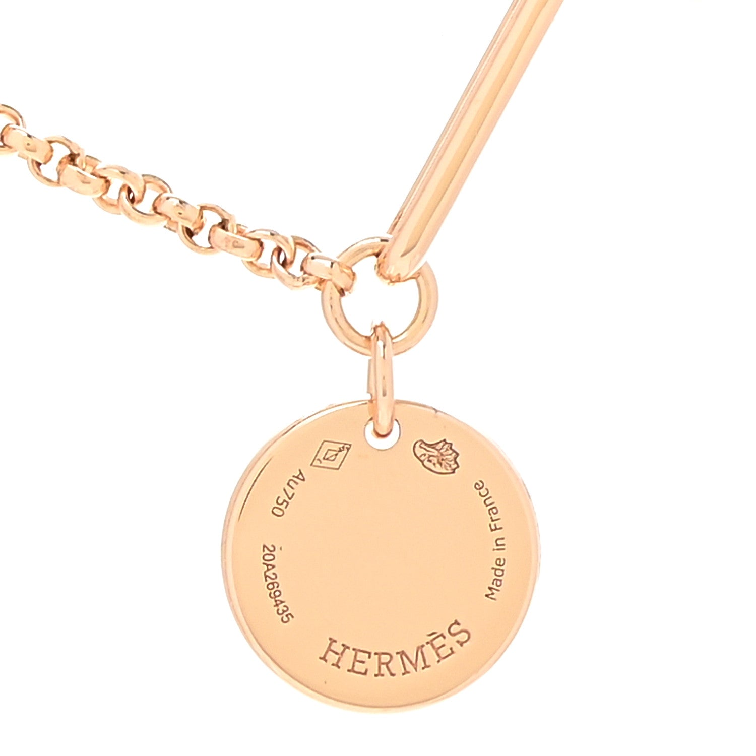 Hermes 18K Rose Gold Diamond TPM Ex-Libris Pendant Necklace 4 of 5
