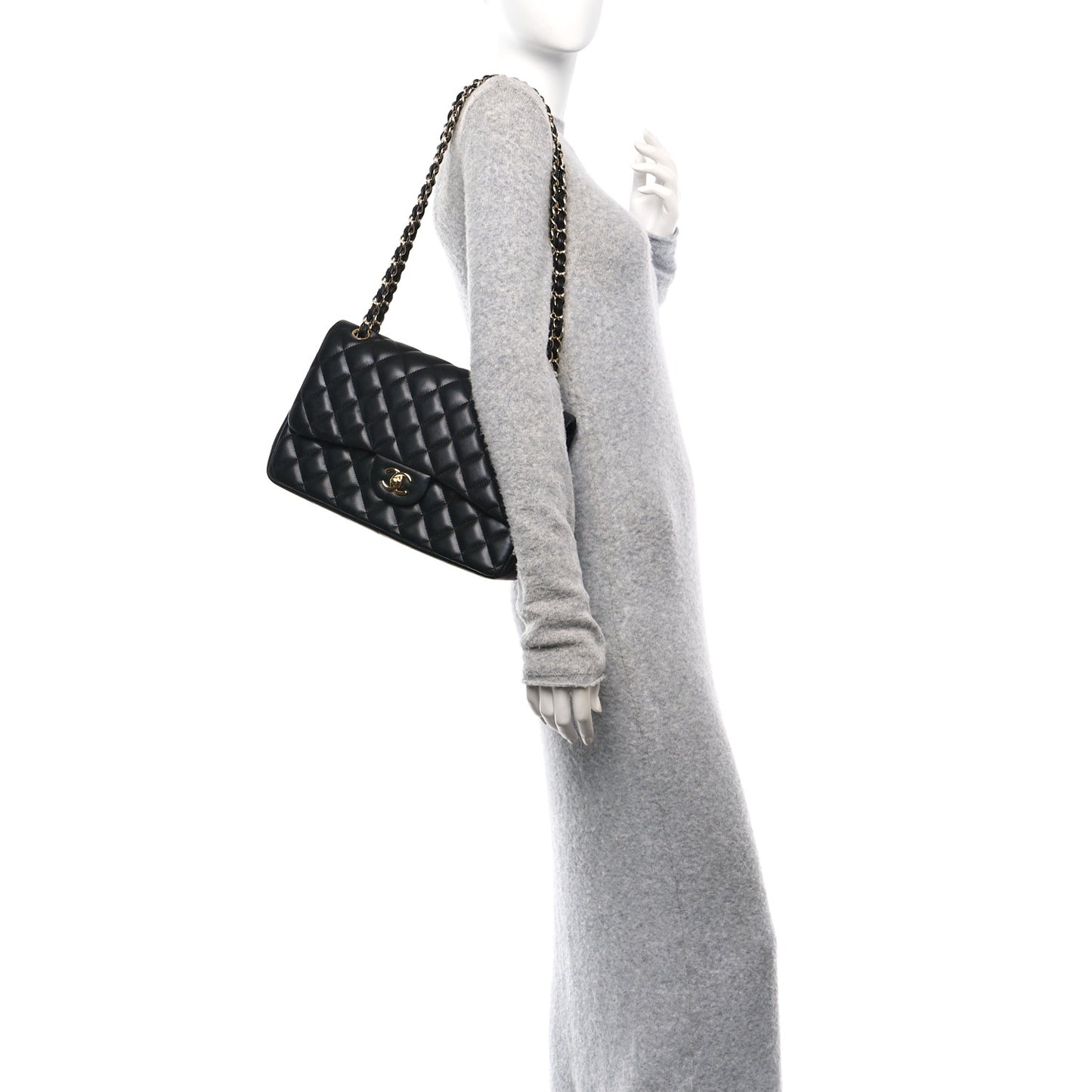 Lambskin Quilted Jumbo Double Flap Black