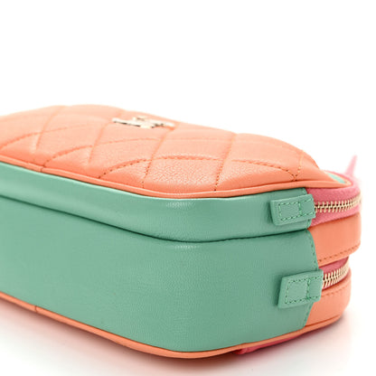 Chanel Goatskin Quilted Tri-Color In & Out Waist Bag Orange Green Pink 12 of 13