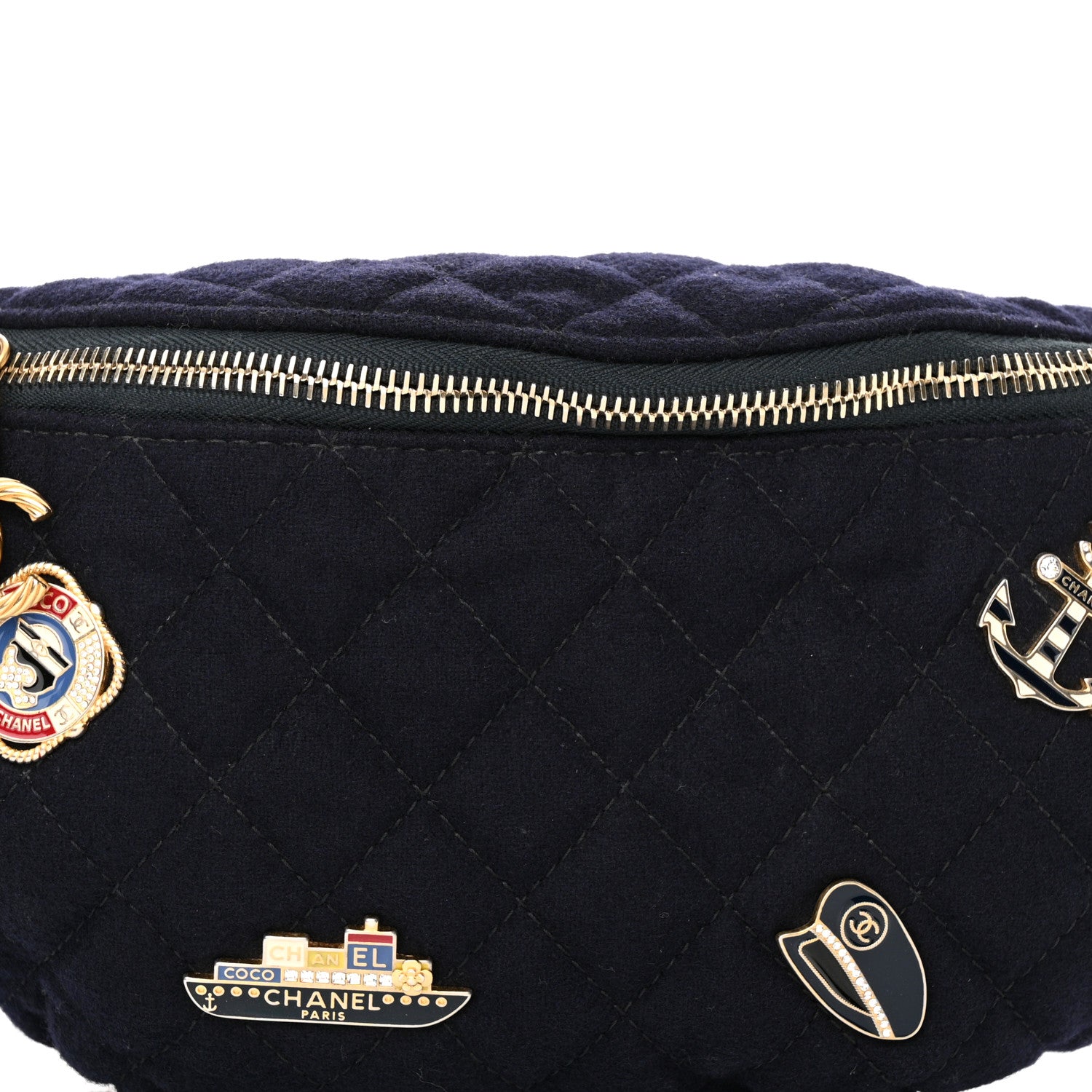 Chanel Wool Lambskin Quilted Paris Hamburg Charms Waist Bag Dark Navy 8 of 11