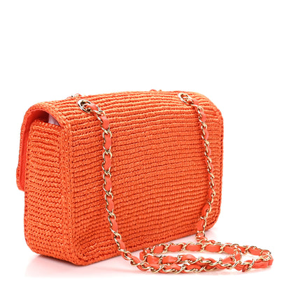 Chanel Braided Raffia Small Coco Beach Flap Bag Orange 2 of 10