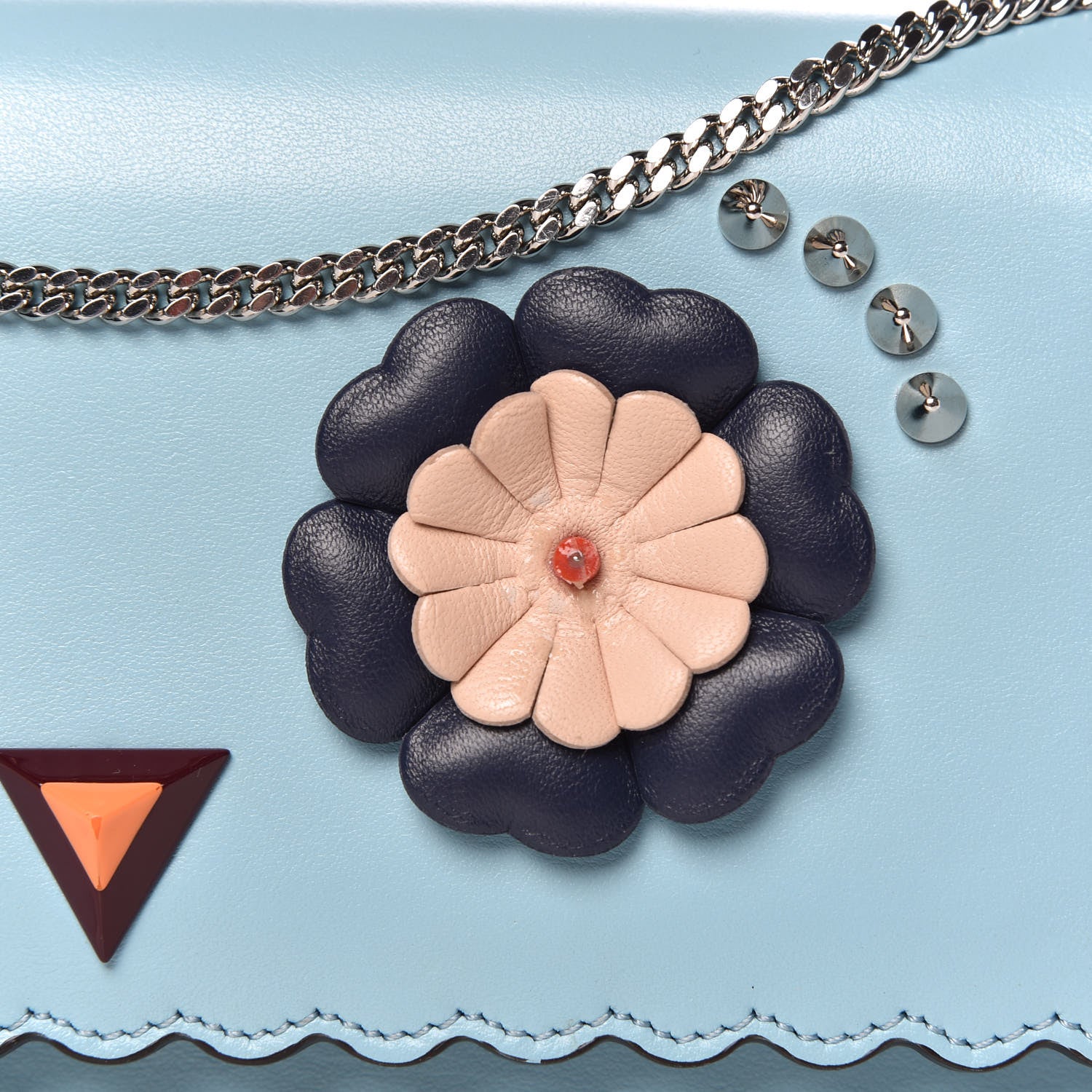 Fendi Vitello Century Lucido Nappa Hypnoteyes Scalloped Studded Tube Wallet on Chain Turchese Pallido Blueberry Multicolor 9 of 11