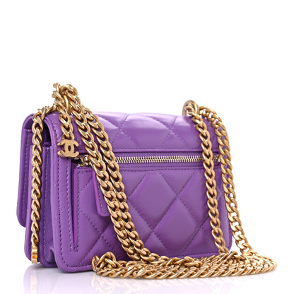 Chanel Lambskin Enamel Quilted Pending CC Clutch With Chain Purple 3 of 10