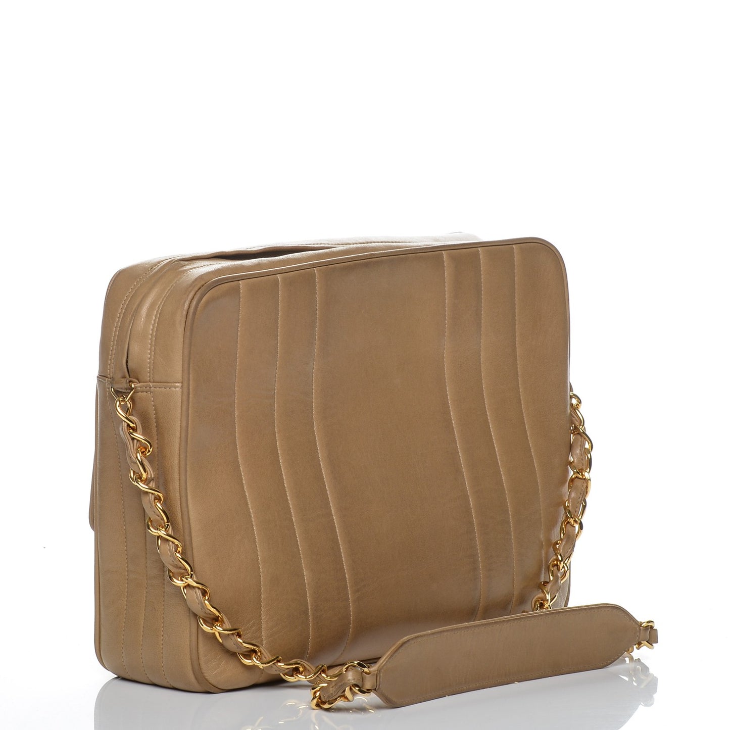 Lambskin Vertical Quilted Flap Camera Case Beige