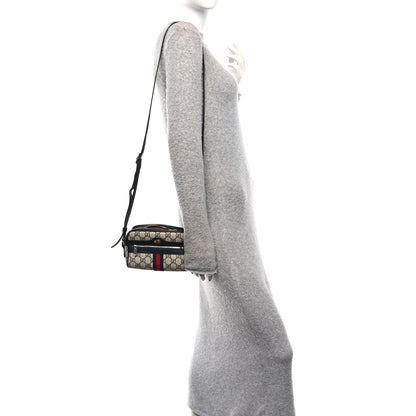 Gucci GG Supreme Monogram Textured Dollar Calfskin Web Mini Ophidia Shoulder Bag Beige Blue 2 of 11