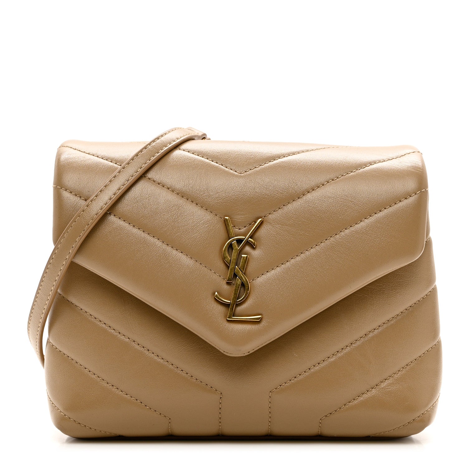 Saint Laurent Calfskin Y Quilted Monogram Toy Loulou Crossbody Bag Latte 1 of 10