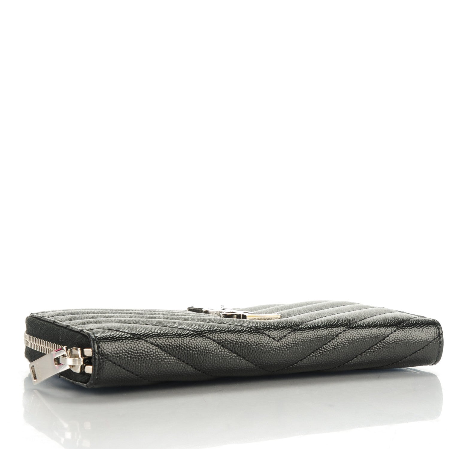 Saint Laurent Grain De Poudre Matelasse Chevron Monogram Zip Around Wallet Black 4 of 7